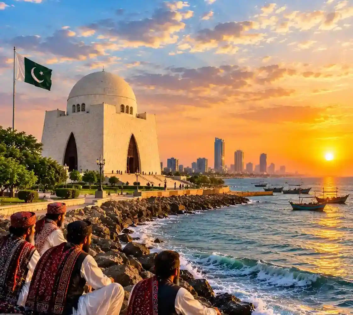 Coastal scenery along Karachi's Arabian Sea shoreline