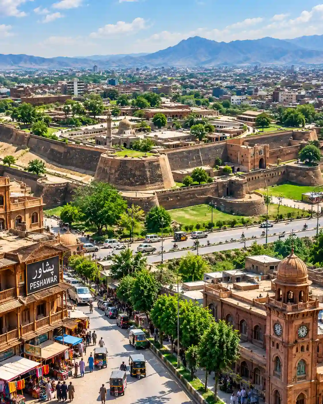 Traditional architecture and historic streets in Peshawar